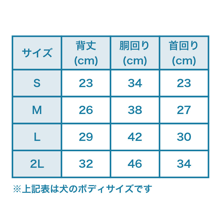 ドッグウェア S・M・L・2L サイズ表